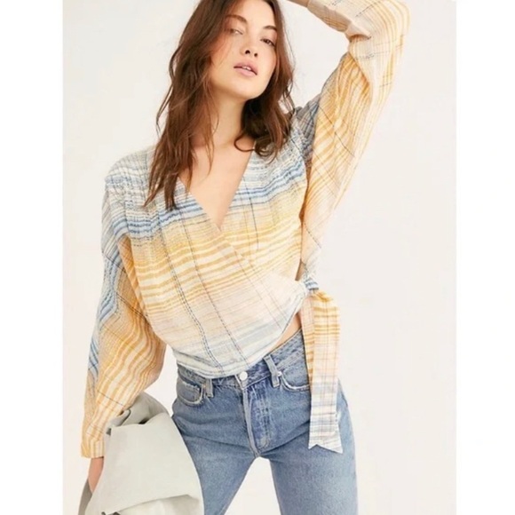 Free People Blouse Womens Small multicolor We the Free Maldives Cropped Wrap Top - Picture 8 of 9